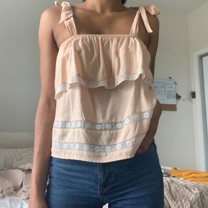 American eagle outfitter ruffle tie shoulder top